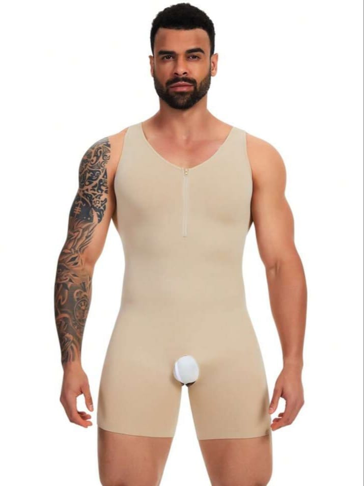 Men's Full Body Compression Shapewear Suit – Slimming Bodysuit with Front Zipper